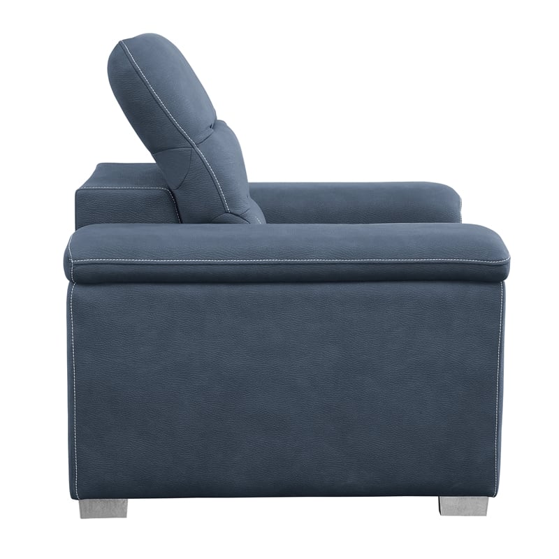 Alfie 39 Inch Chair- Pull Out Ottoman- Adjustable Headrest- Blue Microfiber