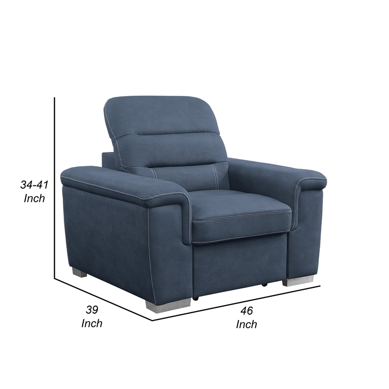 Alfie 39 Inch Chair- Pull Out Ottoman- Adjustable Headrest- Blue Microfiber