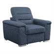 Alfie 39 Inch Chair- Pull Out Ottoman- Adjustable Headrest- Blue Microfiber