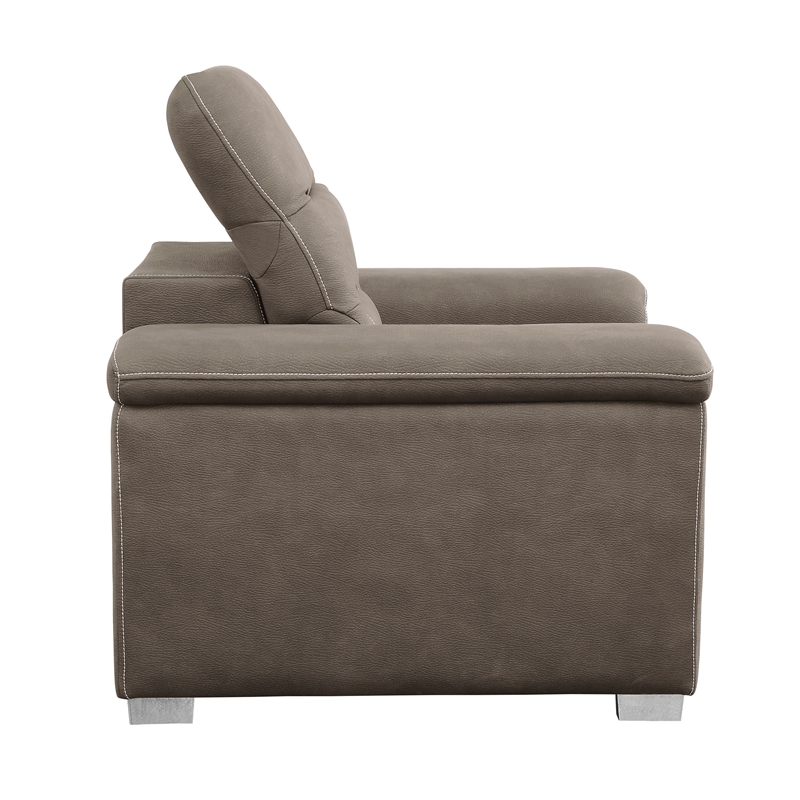 Alfie 39 Inch Chair- Pull Out Ottoman- Adjustable Headrest Taupe Microfiber