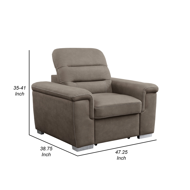 Alfie 39 Inch Chair- Pull Out Ottoman- Adjustable Headrest Taupe Microfiber