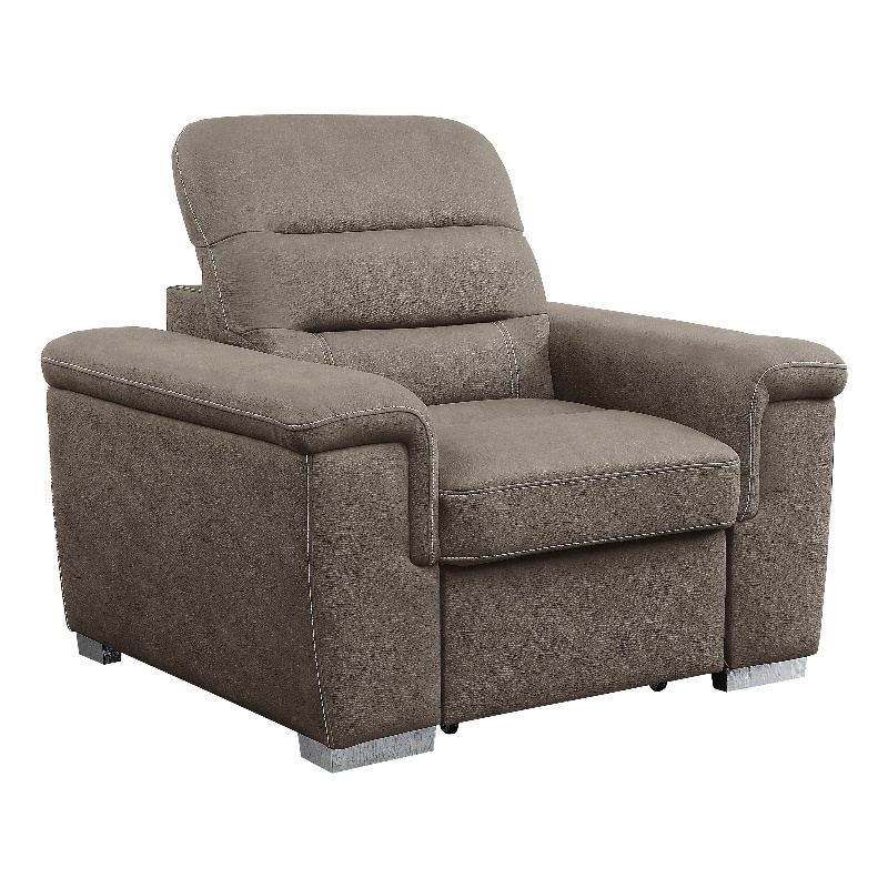 Alfie 39 Inch Chair- Pull Out Ottoman- Adjustable Headrest Taupe Microfiber