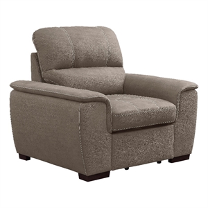 Mindy 38 Inch Chair with Pull Out Ottoman- Stitched Tufted Taupe Microfiber