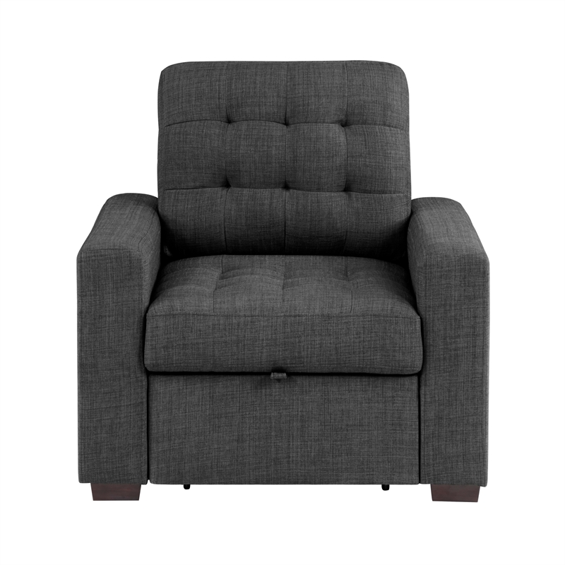 Cliff 37 Inch Chair- Pull Out Ottoman- Dark Gray Polyester- Espresso Wood