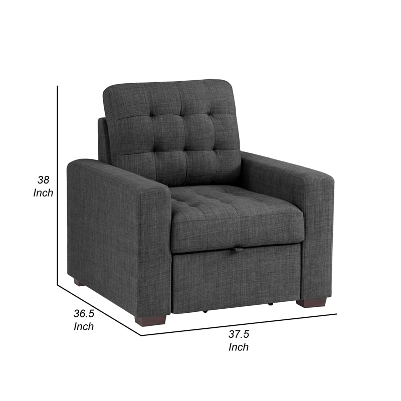 Cliff 37 Inch Chair- Pull Out Ottoman- Dark Gray Polyester- Espresso Wood