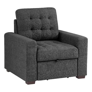 Cliff 37 Inch Chair- Pull Out Ottoman- Dark Gray Polyester- Espresso Wood