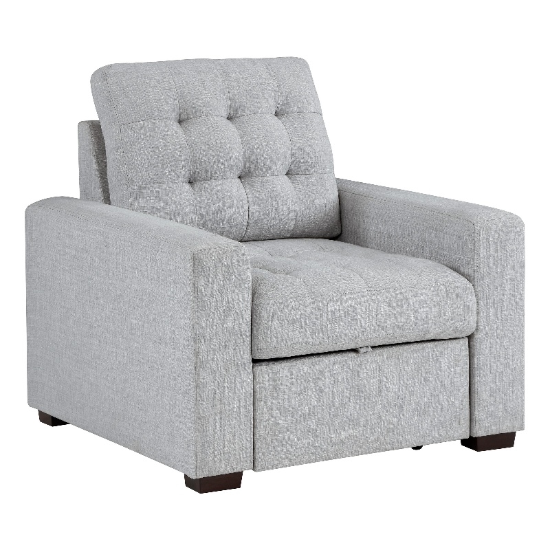 Cliff 37 Inch Chair- Pull Out Ottoman- Light Gray Polyester- Espresso Wood