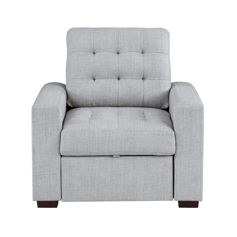 Cliff 37 Inch Chair- Pull Out Ottoman- Light Gray Polyester- Espresso Wood
