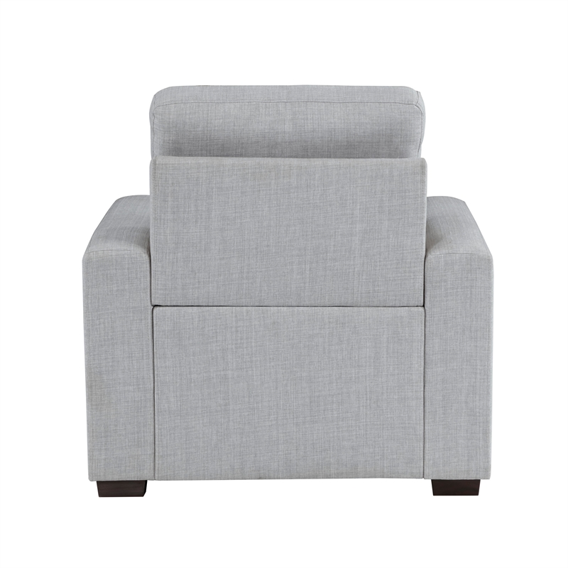 Cliff 37 Inch Chair- Pull Out Ottoman- Light Gray Polyester- Espresso Wood