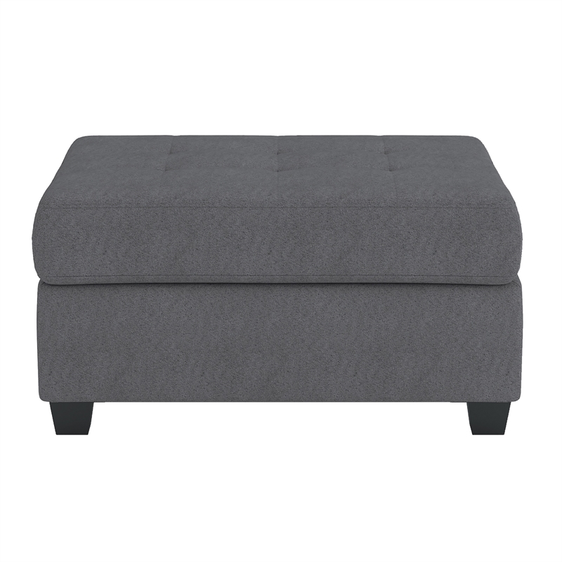 Aston 33 Inch Ottoman- Dark Gray Microfiber- Interior Storage- Solid Wood
