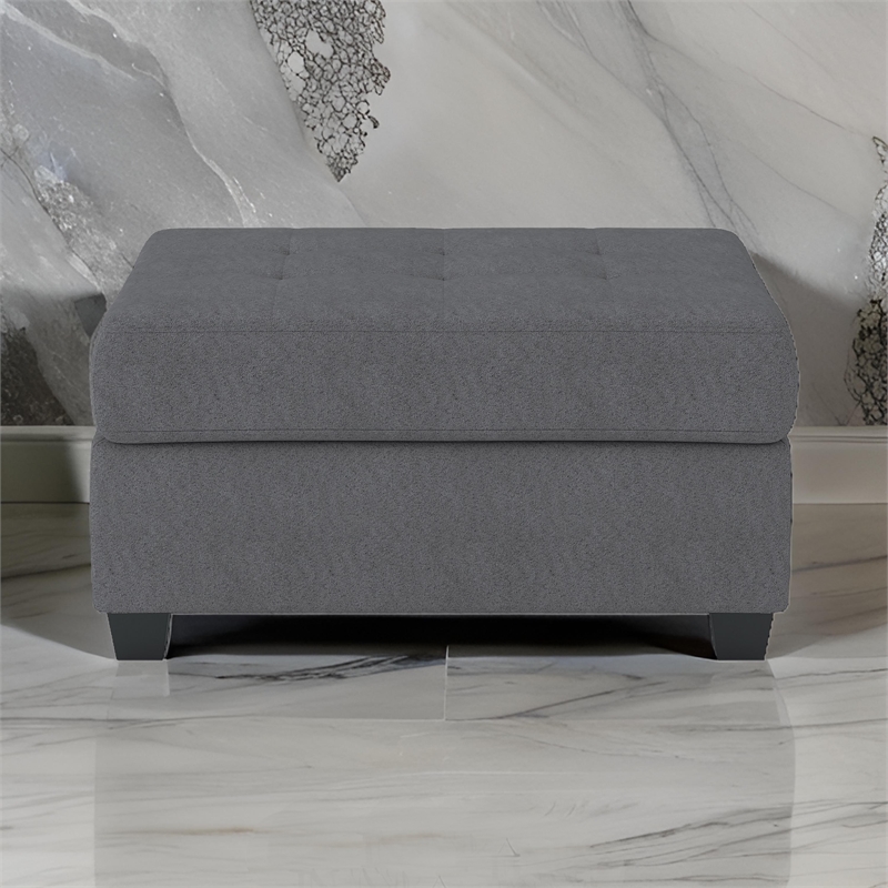 Aston 33 Inch Ottoman- Dark Gray Microfiber- Interior Storage- Solid Wood