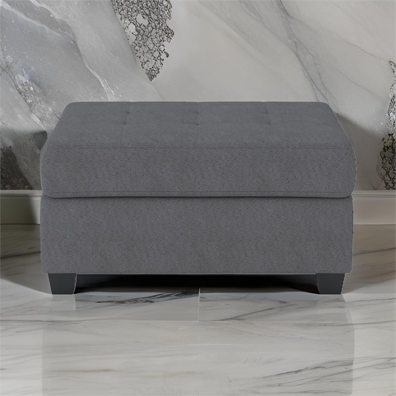 Aston 33 Inch Ottoman- Dark Gray Microfiber- Interior Storage- Solid Wood