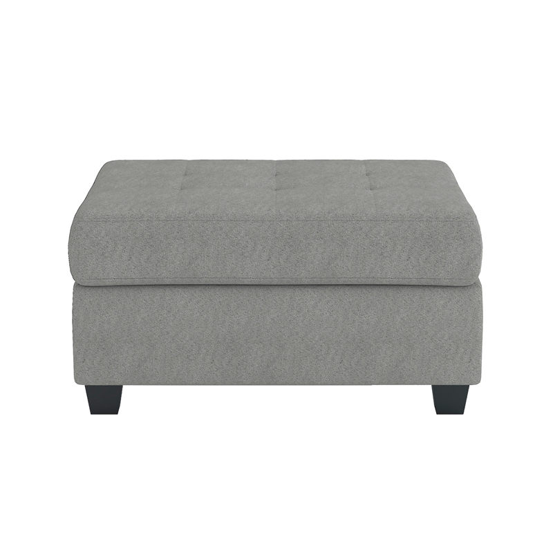 Aston 33 Inch Ottoman- Light Gray Microfiber- Interior Storage- Solid Wood