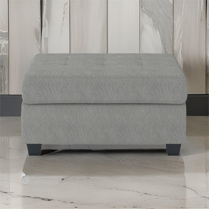 Aston 33 Inch Ottoman- Light Gray Microfiber- Interior Storage- Solid Wood