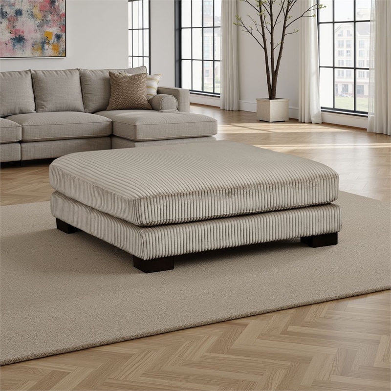 Rix Modern Ottoman- Taupe Gray Corduroy- 45 Inch Square- Black Feet