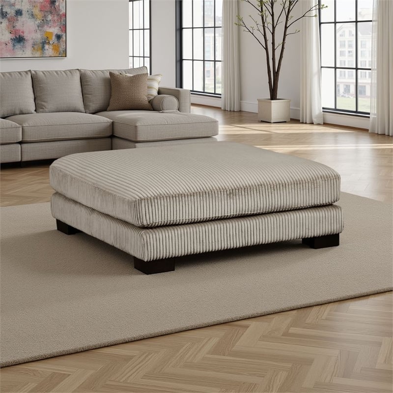 Rix Modern Ottoman- Taupe Gray Corduroy- 45 Inch Square- Black Feet