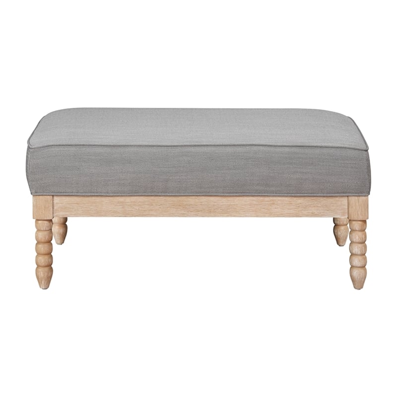 Tory Ottoman- Natural Brown Turned Wood Legs- 42 Inch Gray Polyester