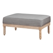 Tory Ottoman- Natural Brown Turned Wood Legs- 42 Inch Gray Polyester