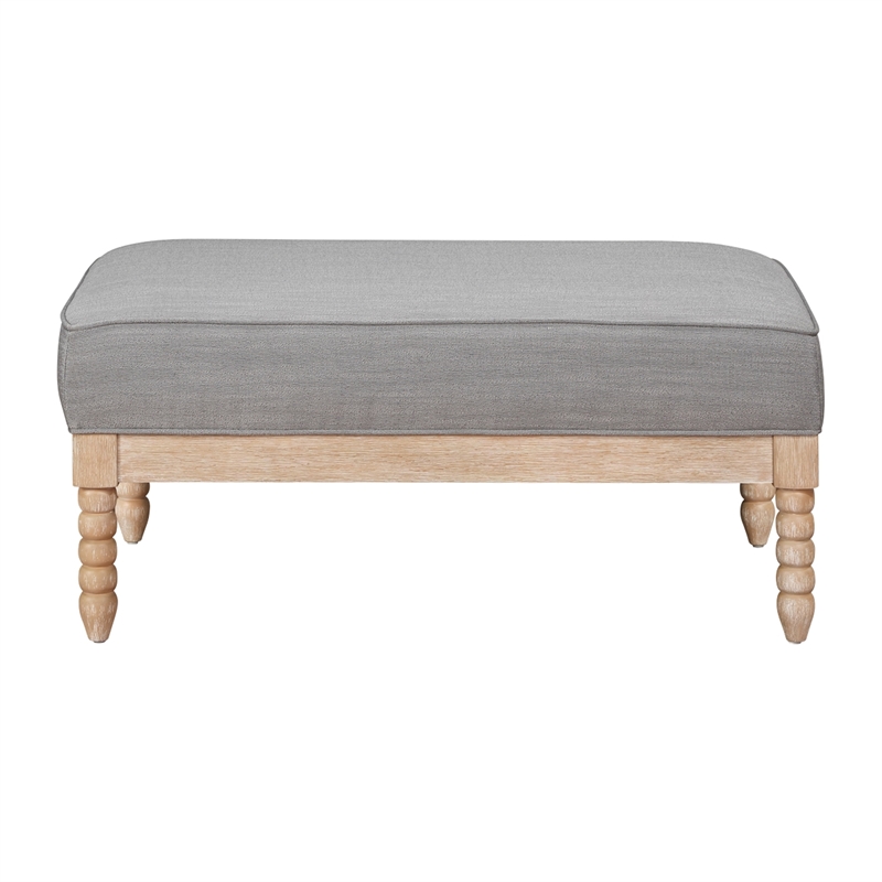 Tory Ottoman- Natural Brown Turned Wood Legs- 42 Inch Gray Polyester