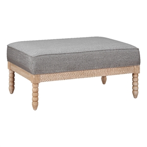 Tory Ottoman- Natural Brown Turned Wood Legs- 42 Inch Gray Polyester