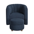 Noa Swivel Chair and Ottoman- Channel Tufted Curved Back- Blue Boucle