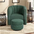 Noa Swivel Chair and Ottoman- Channel Tufted Curved- Sea Green Boucle