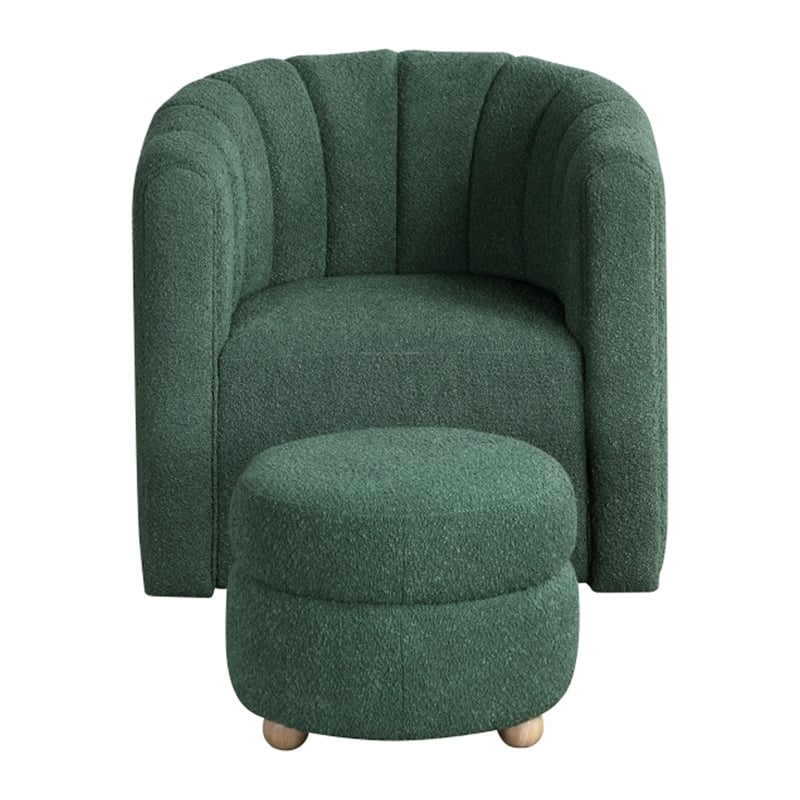 Noa Swivel Chair and Ottoman- Channel Tufted Curved- Sea Green Boucle