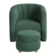 Noa Swivel Chair and Ottoman- Channel Tufted Curved- Sea Green Boucle