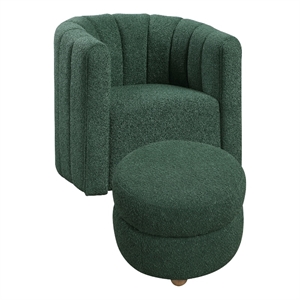 Noa Swivel Chair and Ottoman- Channel Tufted Curved- Sea Green Boucle