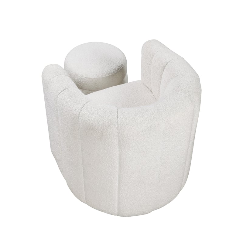 Noa Swivel Chair and Ottoman- Channel Tufted Curved Back- White Boucle