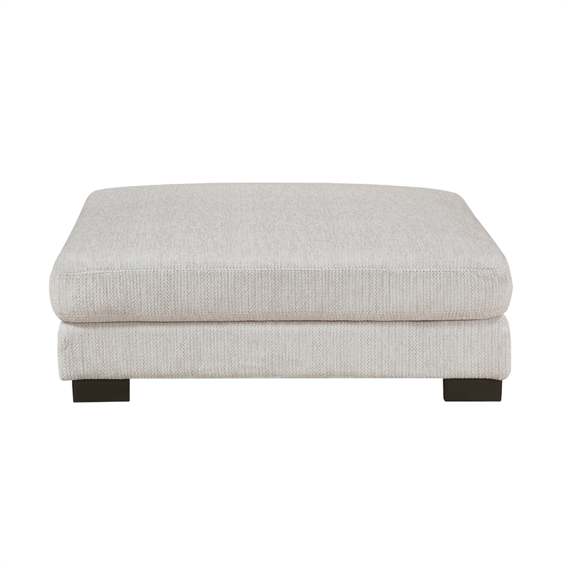 Liny Square Ottoman- 45 Inch Beige Microfiber- Black Solid Wood