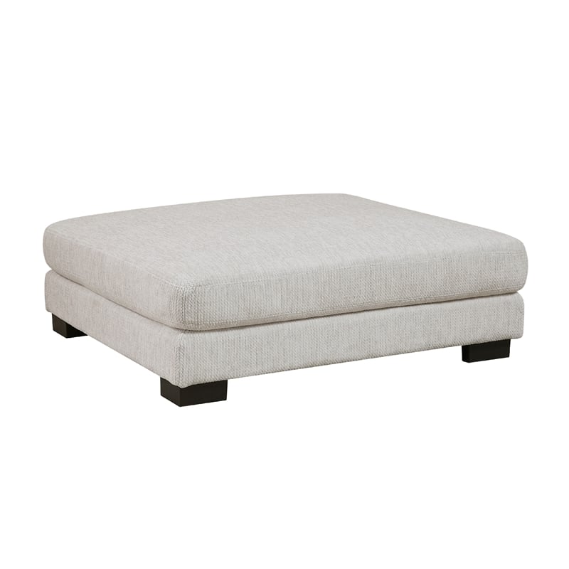 Liny Square Ottoman- 45 Inch Beige Microfiber- Black Solid Wood