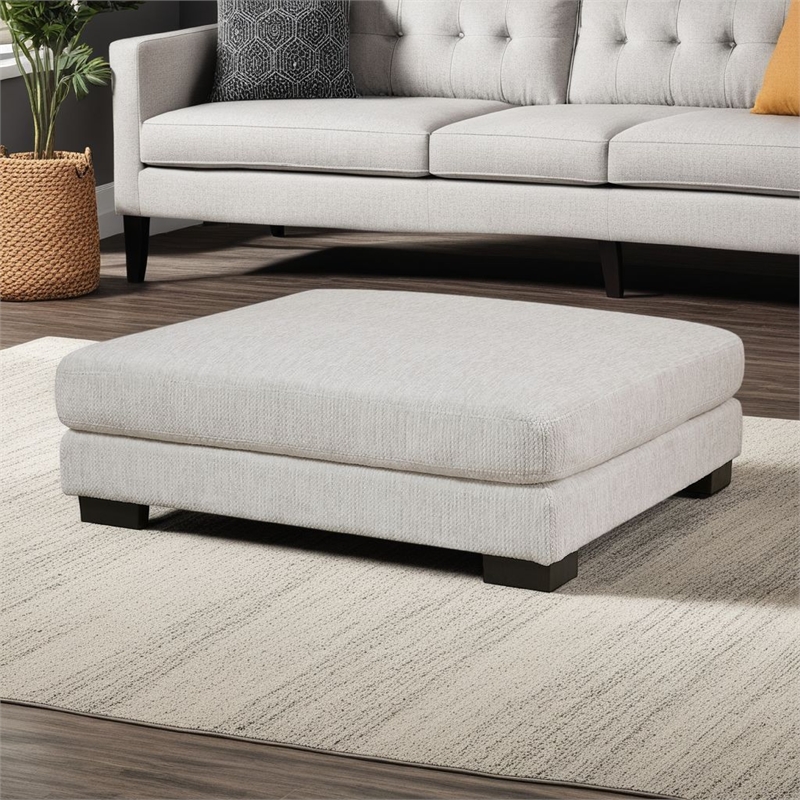 Liny Square Ottoman- 45 Inch Beige Microfiber- Black Solid Wood