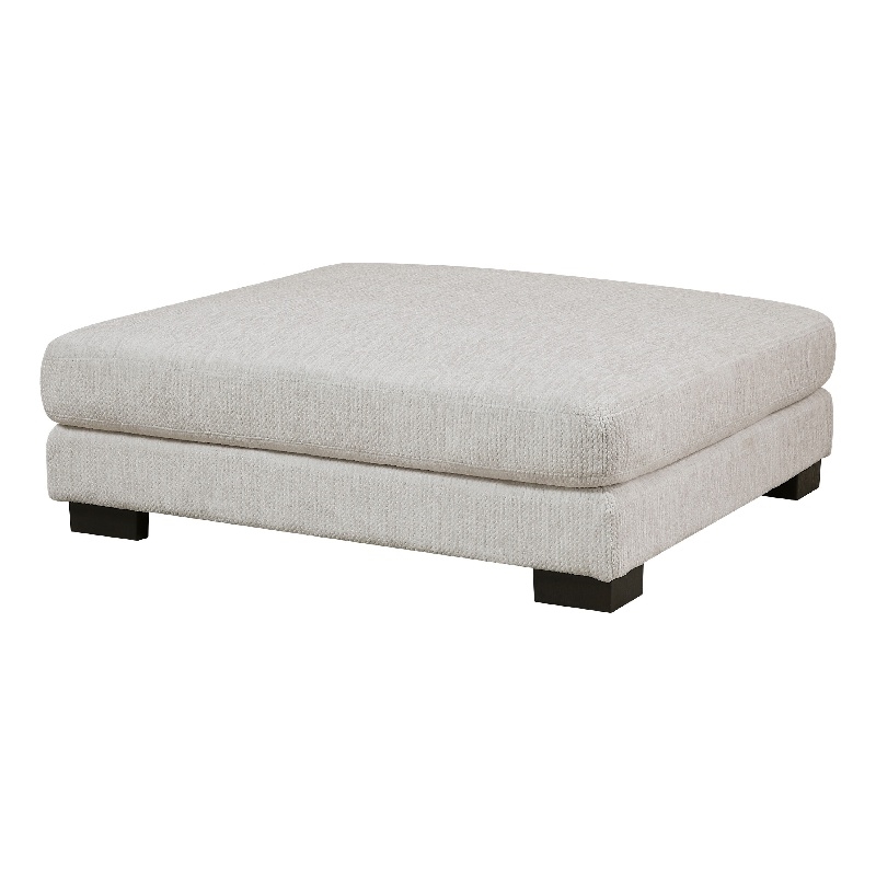 Liny Square Ottoman- 45 Inch Beige Microfiber- Black Solid Wood