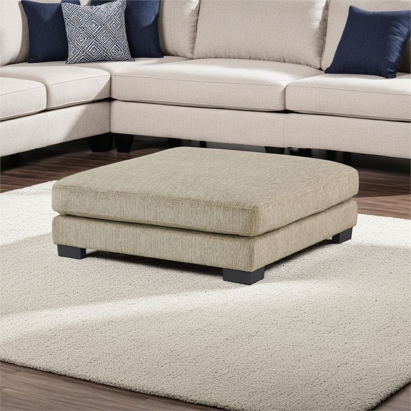 Liny Square Ottoman- 45 Inch Brown Microfiber- Black Solid Wood