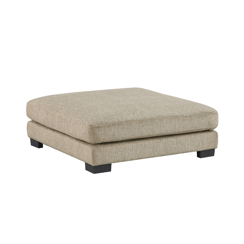 Liny Square Ottoman- 45 Inch Brown Microfiber- Black Solid Wood