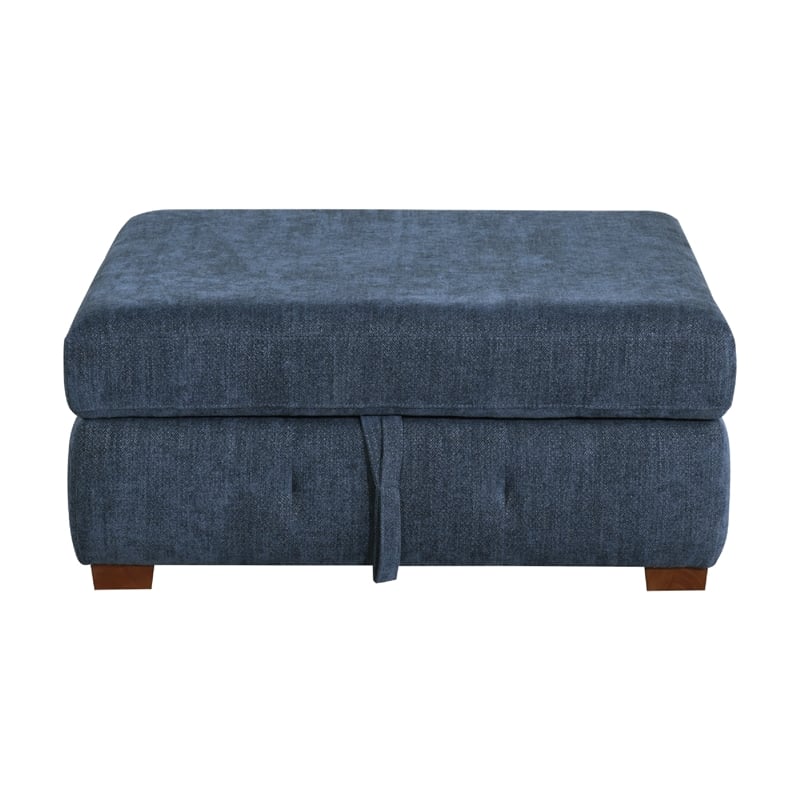 Rez Storage Ottoman- 40 Inch- Tufted Blue Chenille Cushion
