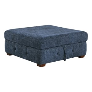 Rez Storage Ottoman- 40 Inch- Tufted Blue Chenille Cushion