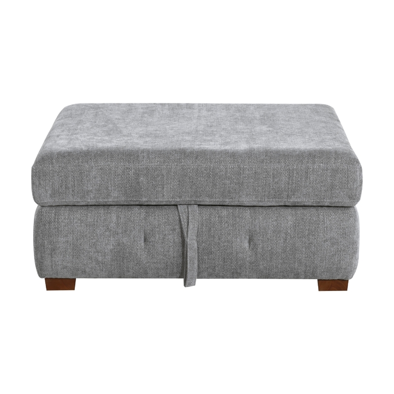 Rez Storage Ottoman- 40 Inch- Tufted Gray Chenille Cushion