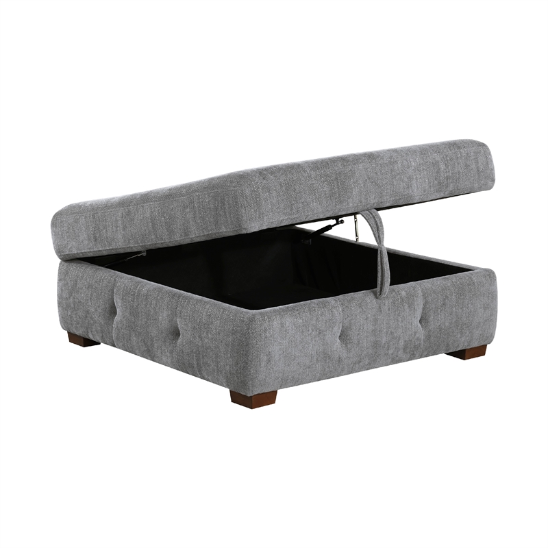 Rez Storage Ottoman- 40 Inch- Tufted Gray Chenille Cushion