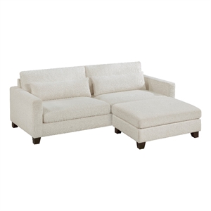 Bior Accent Ottoman- Ivory Fabric Upholstery- Solid Wood Legs- 41 Inch