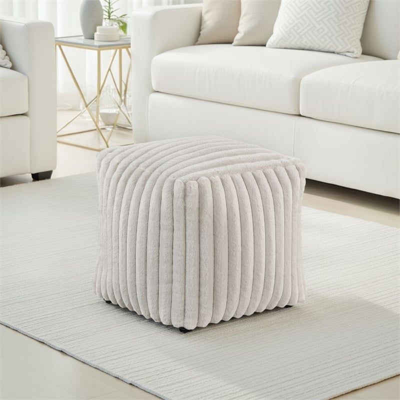 Modern Ottoman- Off White Ribbed Corduroy Zipper Cover- 16 Inch Square