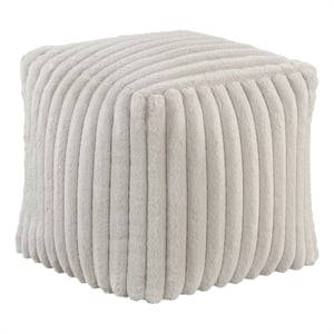 Modern Ottoman- Off White Ribbed Corduroy Zipper Cover- 16 Inch Square