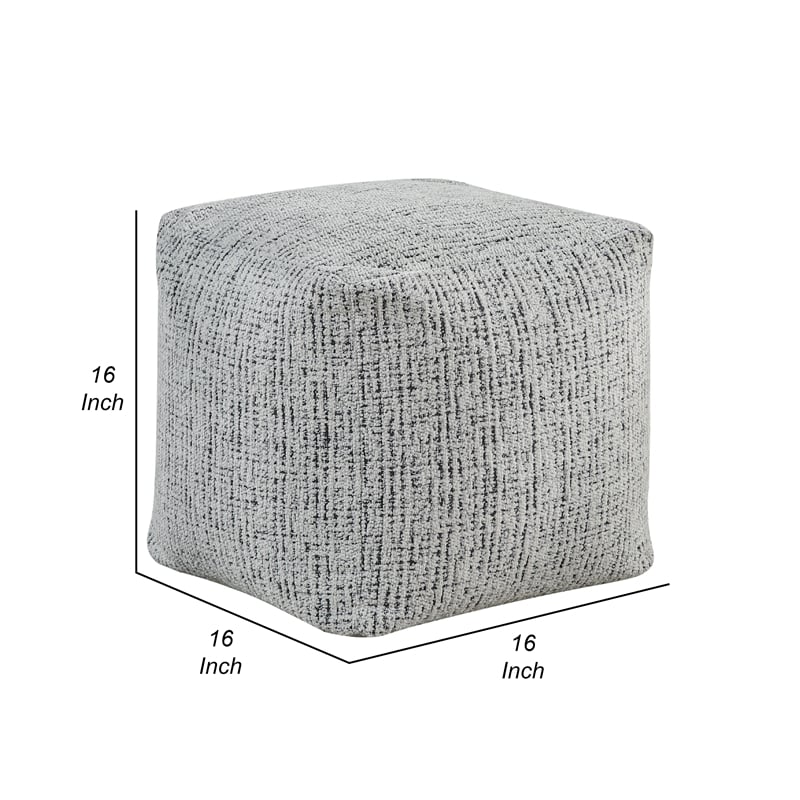 Modern Pouf Ottoman- Black White Textured Chenille- 16 Inch Square