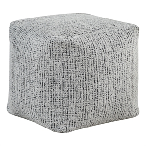 Modern Pouf Ottoman- Black White Textured Chenille- 16 Inch Square