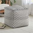 Modern Pouf Ottoman- Black White Basket Woven Jacquard- 16 Inch Square