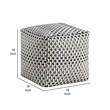 Modern Pouf Ottoman- Black White Basket Woven Jacquard- 16 Inch Square