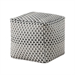 Modern Pouf Ottoman- Black White Basket Woven Jacquard- 16 Inch Square