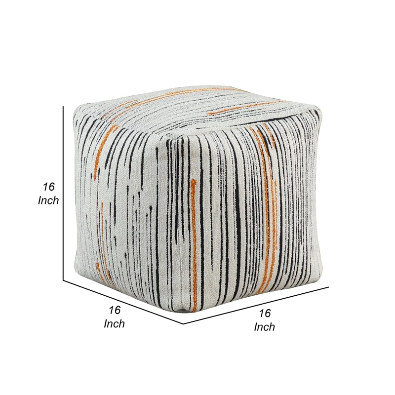 Modern Pouf Ottoman- Multicolor Vertical Striped Jacquard- 16 Inch