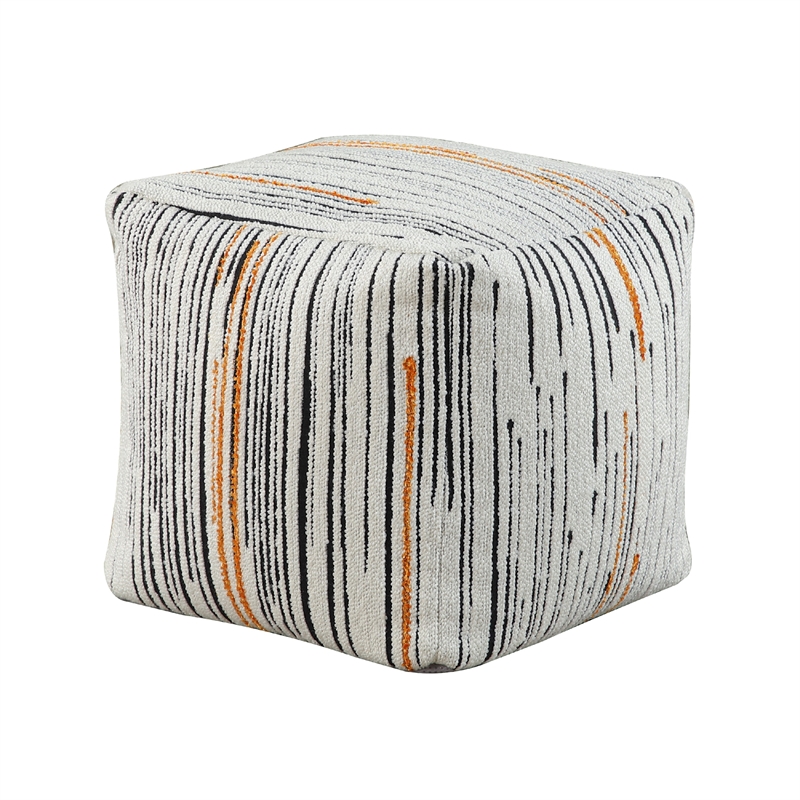 Modern Pouf Ottoman- Multicolor Vertical Striped Jacquard- 16 Inch